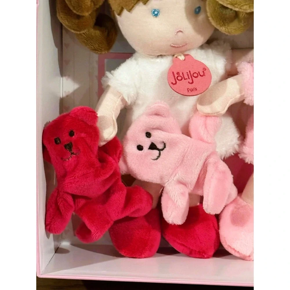 JoliJou Paris Plush Doll Twins Soft Body Dolls with Teddy Bears Gift Box